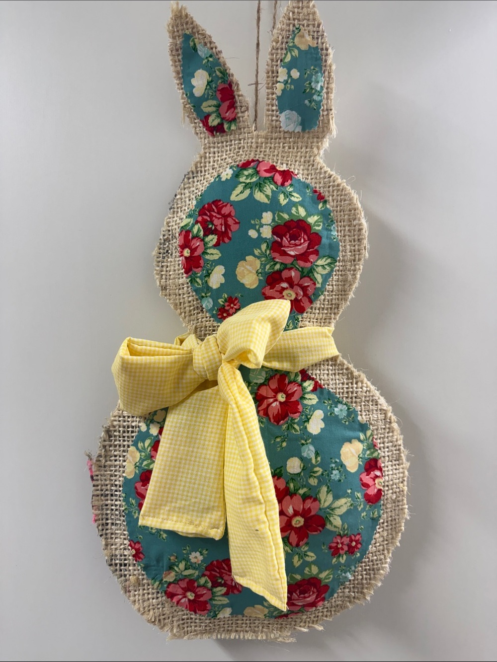 Floral Fabric Bunny Wall Hanging with Yellow Bow